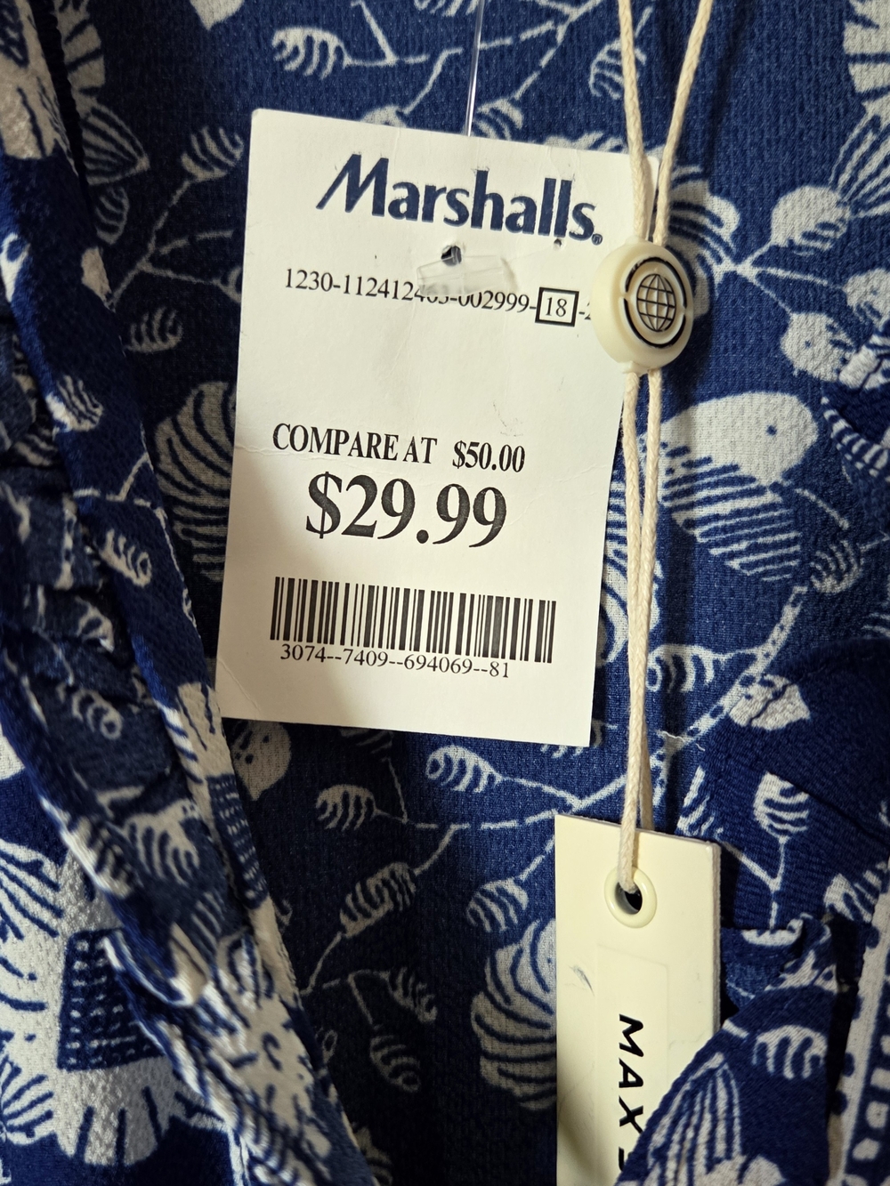Max Studio Navy and White Floral Tiered Dress - Picture 3 of 6
